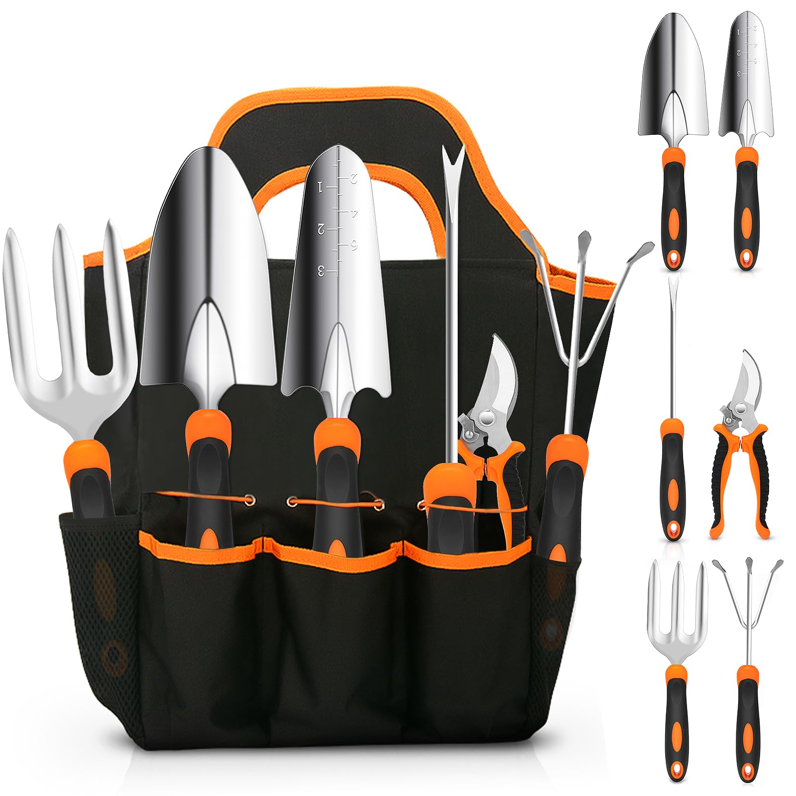CHRYZTAL gardening tool set with seven tools and tote for organized garden tasks