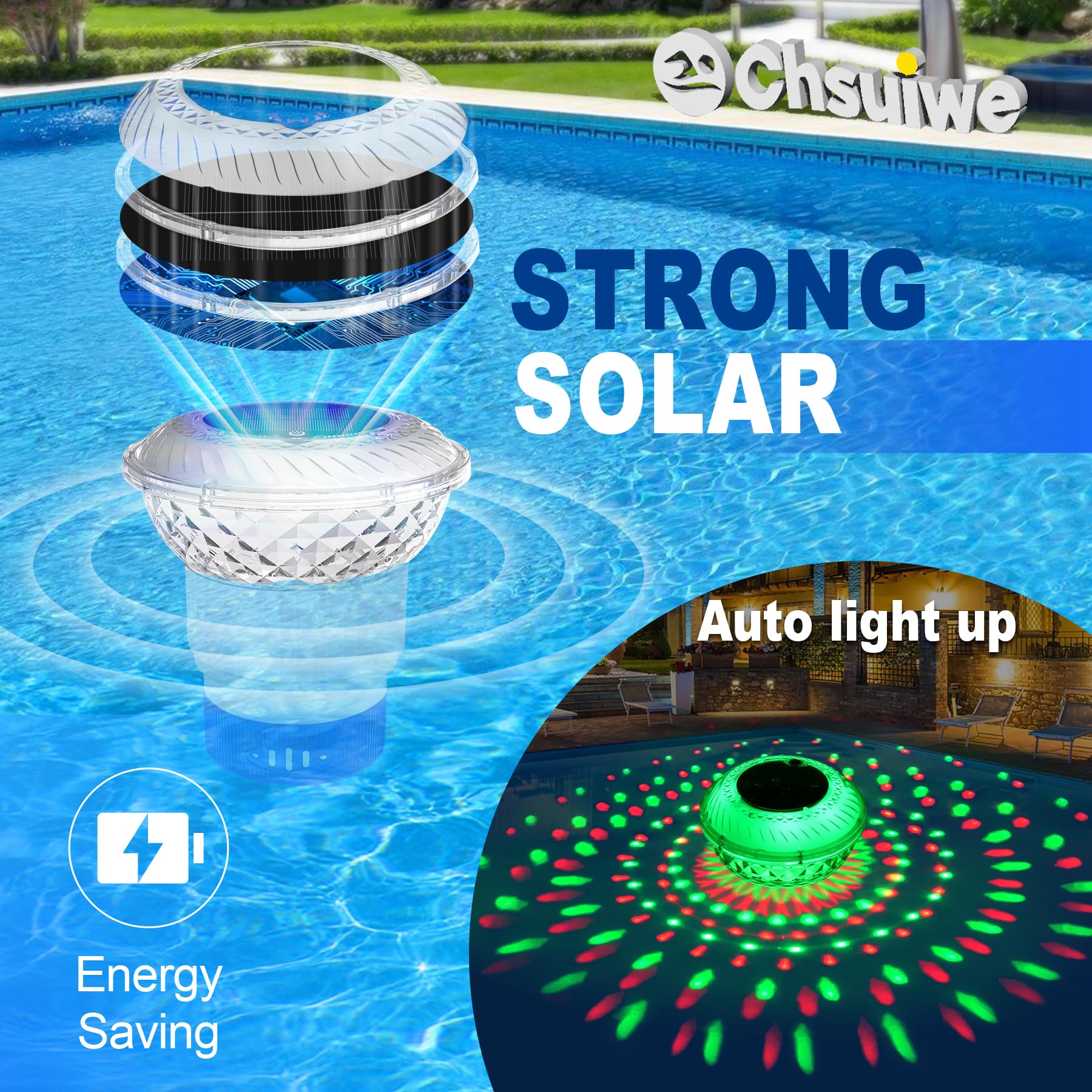 Chsuiwe color changing solar light pool floater brightens pools after dark