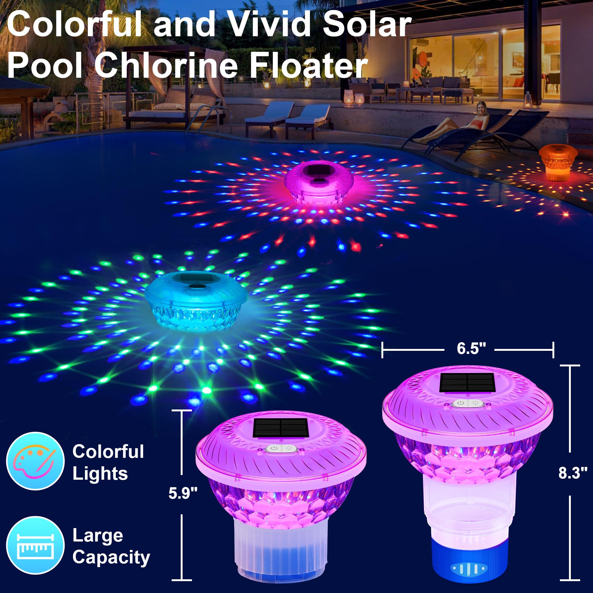 Chsuiwe hot tub chlorine floater glows softly for evening relaxation and convenient dosing.