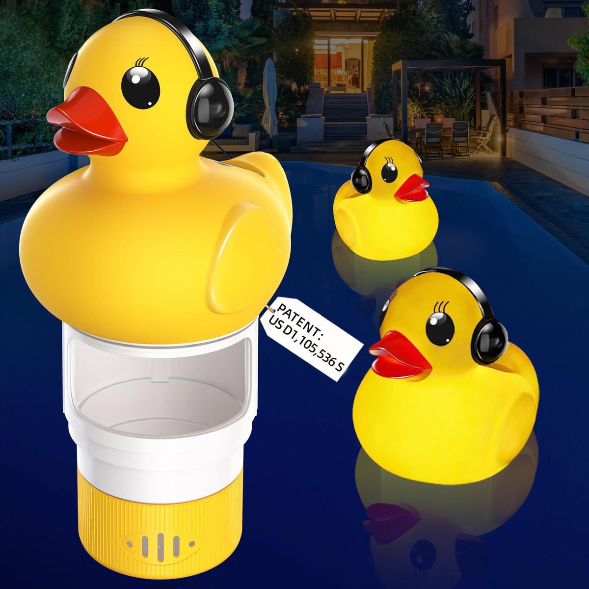 Chsuiwe pool chlorine floater with light and duck design brightens night pool ambiance