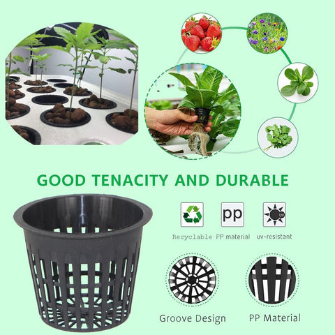 CHTASO net pots compatible with media like clay pebbles and rockwool.
