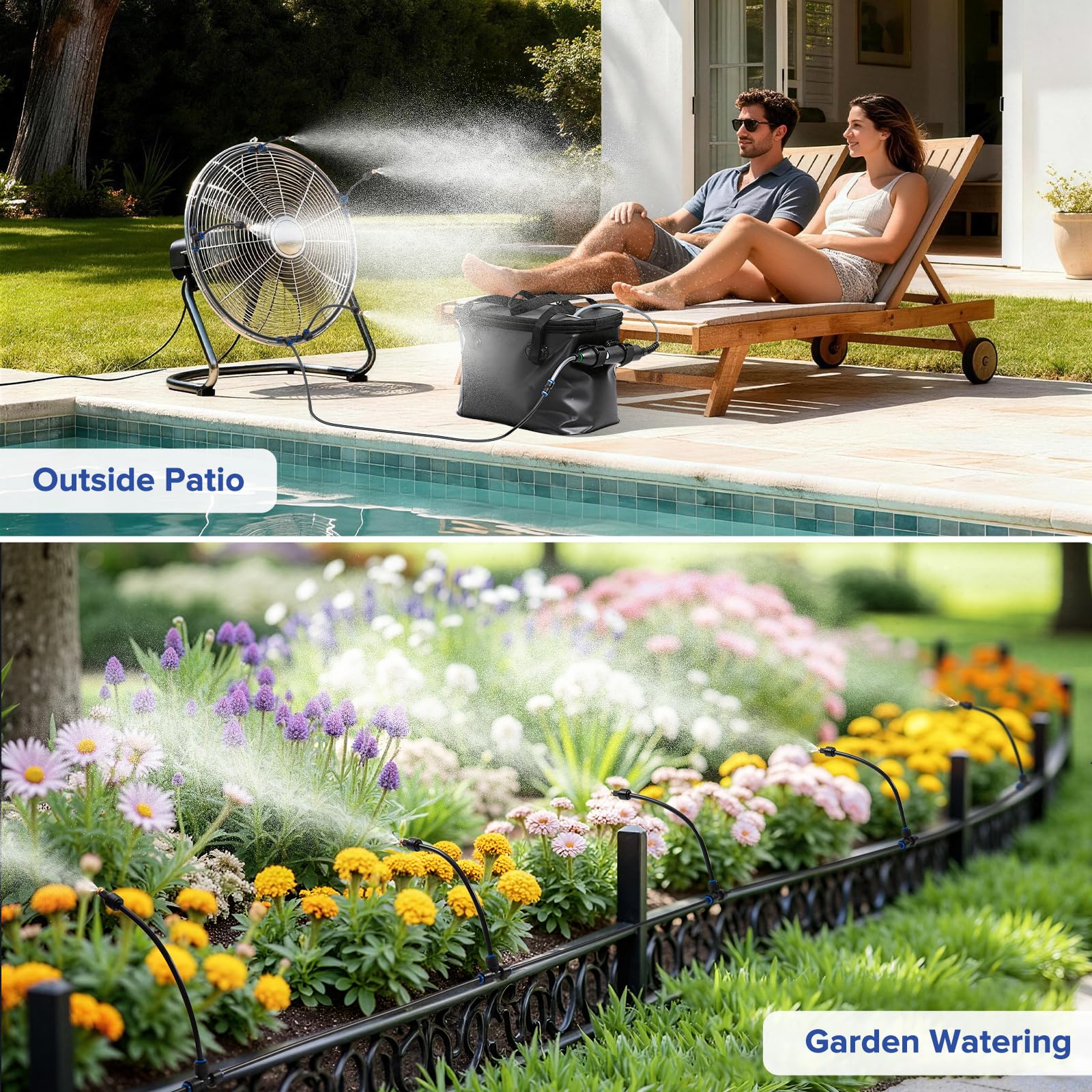 Chtoocy 4500mAh rechargeable water pump powers long-lasting mist.