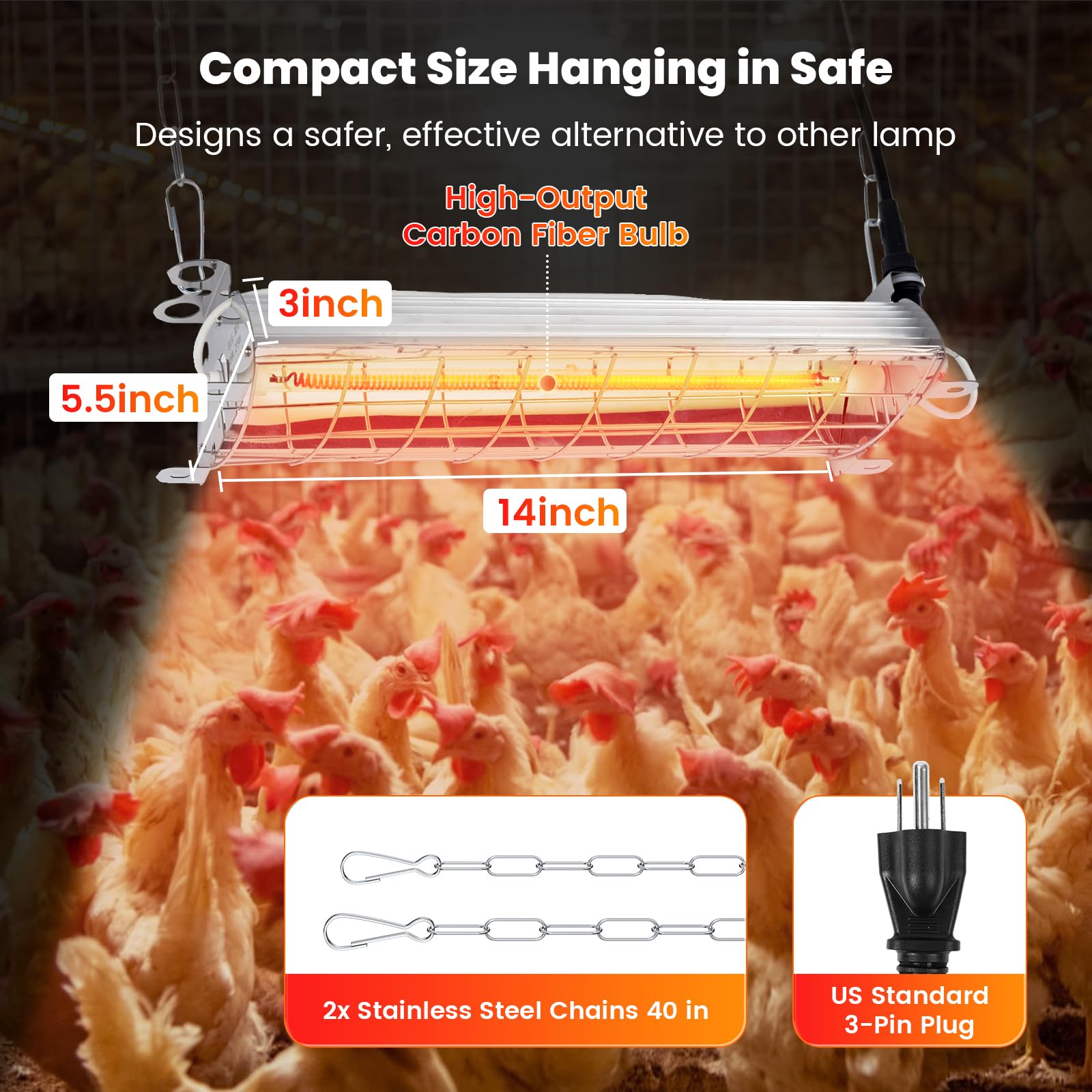 Chtoocy carbon fiber bulb heat diffusion provides fast warmth without light for safe brooders.