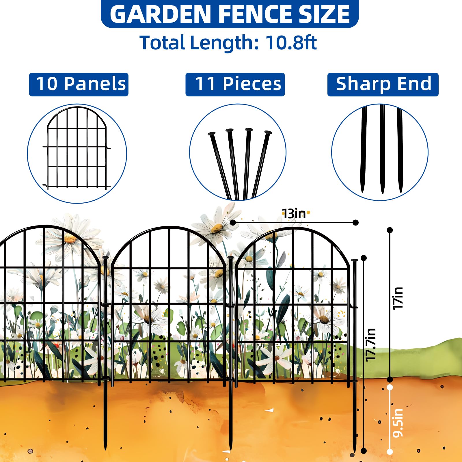 CHTSJQW 17‑inch arch fence height creates a clear garden boundary.