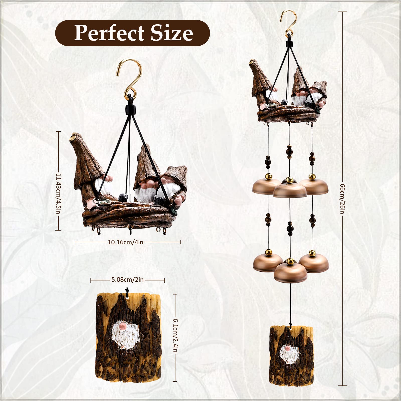 ChuangJie gnome wind chimes brass bells closeup showcases crisp tones.