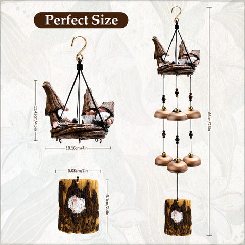ChuangJie gnome wind chimes brass bells closeup showcases crisp tones.