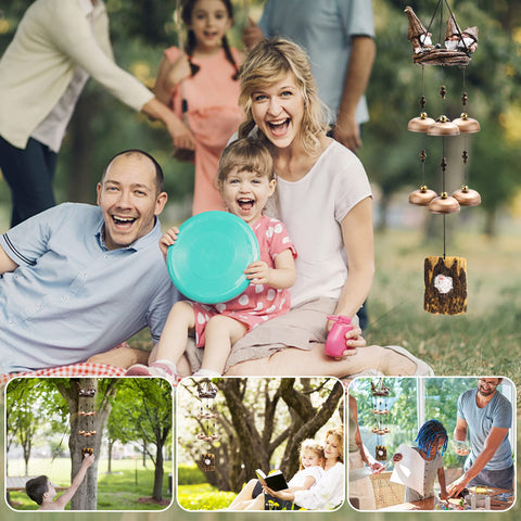 ChuangJie gnome wind chimes outdoor installation on patio creates gentle wind music.