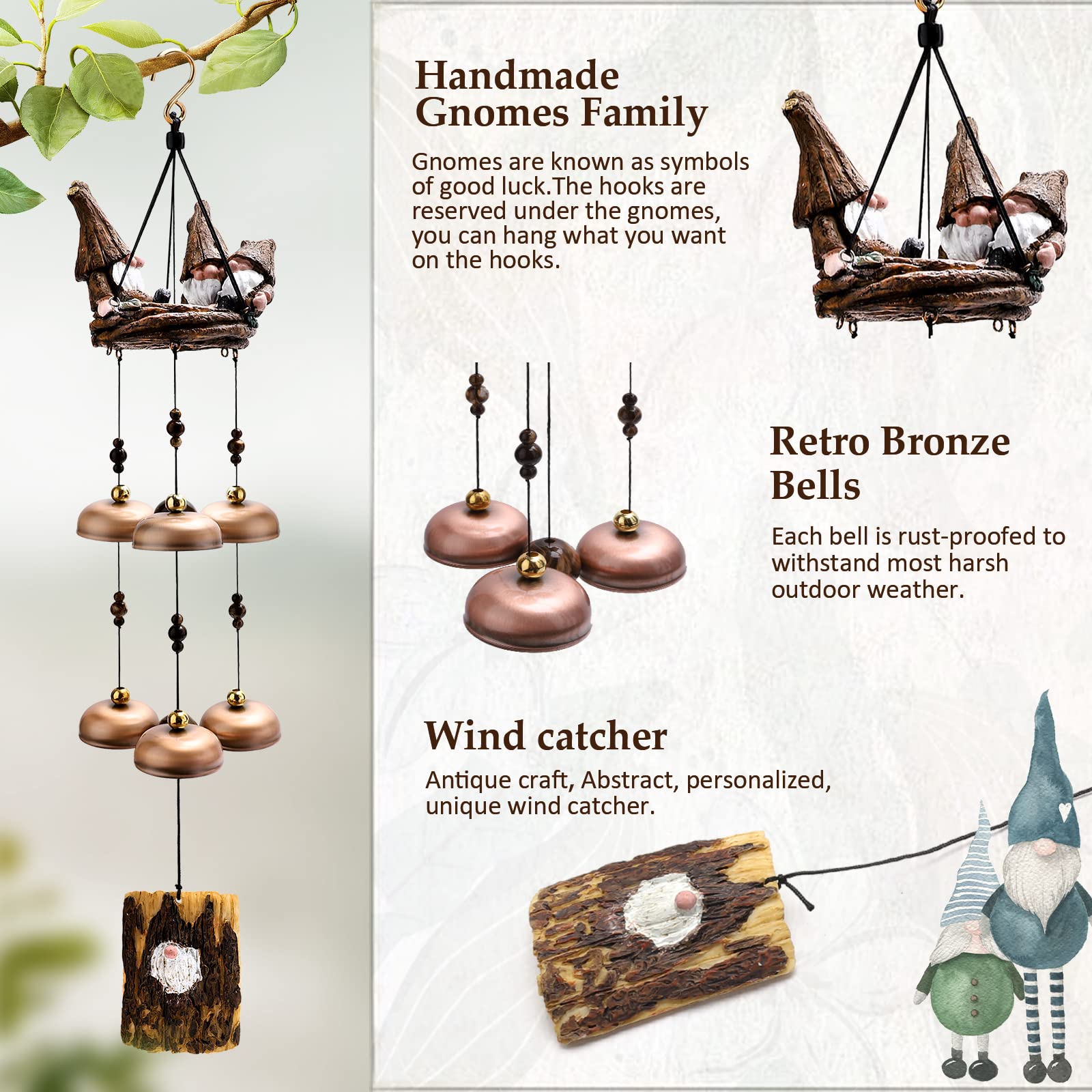 ChuangJie gnome wind chimes resin gnome figure adds whimsy to garden décor.