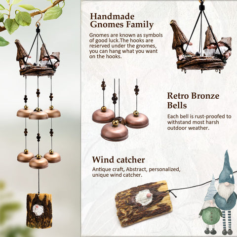 ChuangJie gnome wind chimes resin gnome figure adds whimsy to garden décor.