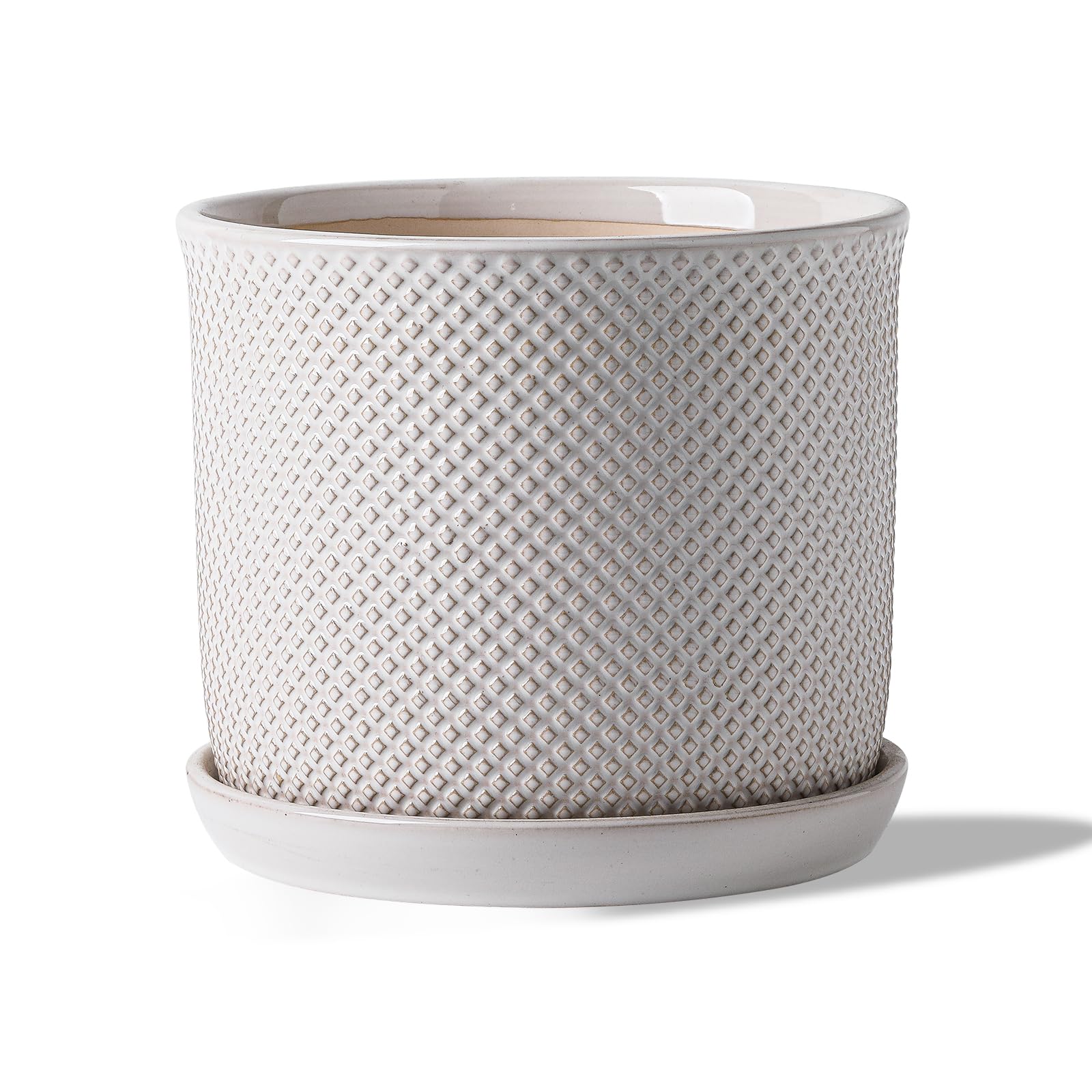 Chubacoo 8-inch ceramic plant pot with drainage hole and saucer for easy water management