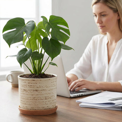 Chubacoo brush-color planter with saucer keeps surfaces clean and organized