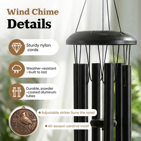 Adjustable striker on the Chufa wind chime tunes volume and sustain.