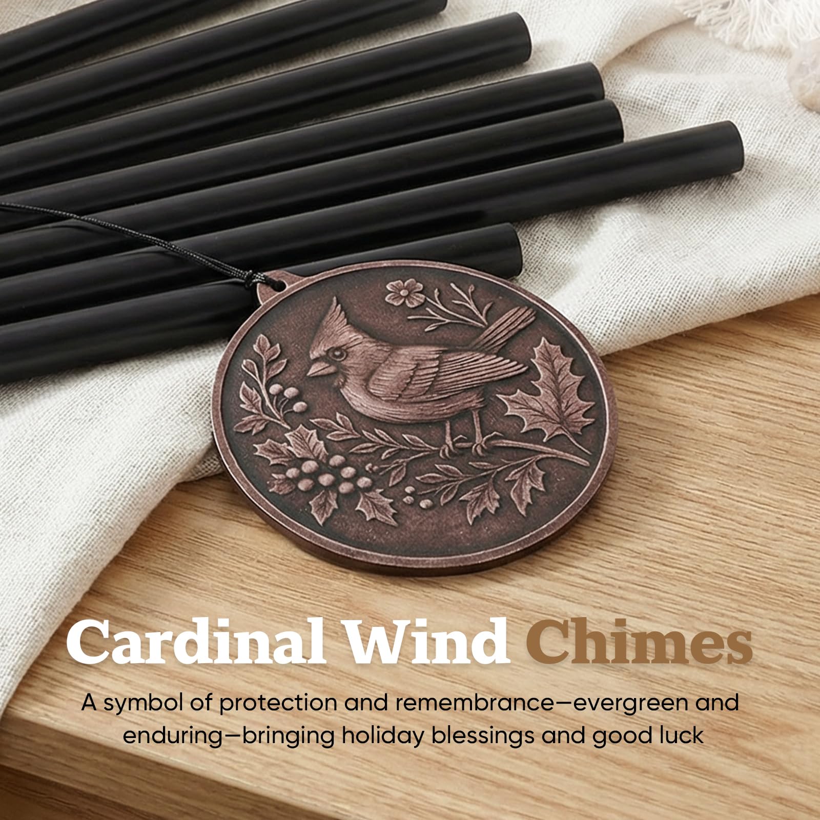 Chufa wind chime enhances outdoor garden decor and ambience.