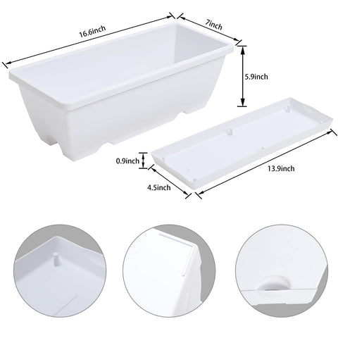 CHUKEMAOYI rectangular planter with attached saucer promotes clean windowsills and better drainage.