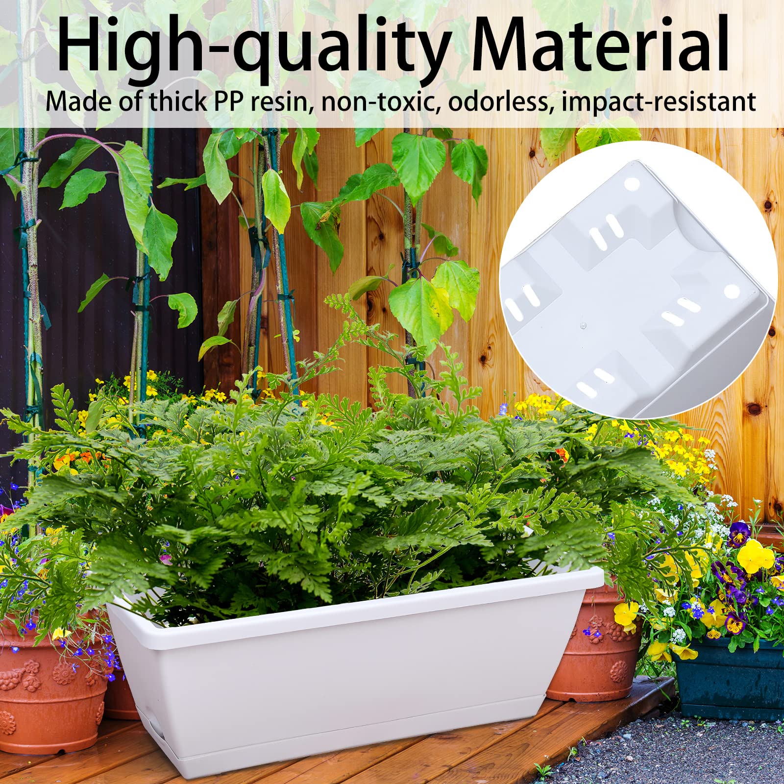 CHUKEMAOYI durable plastic planters withstand sun and rain for long-lasting indoor outdoor use.