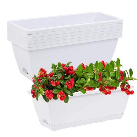 CHUKEMAOYI window box planter, white rectangular pots ideal for herbs and flowers on balconies.