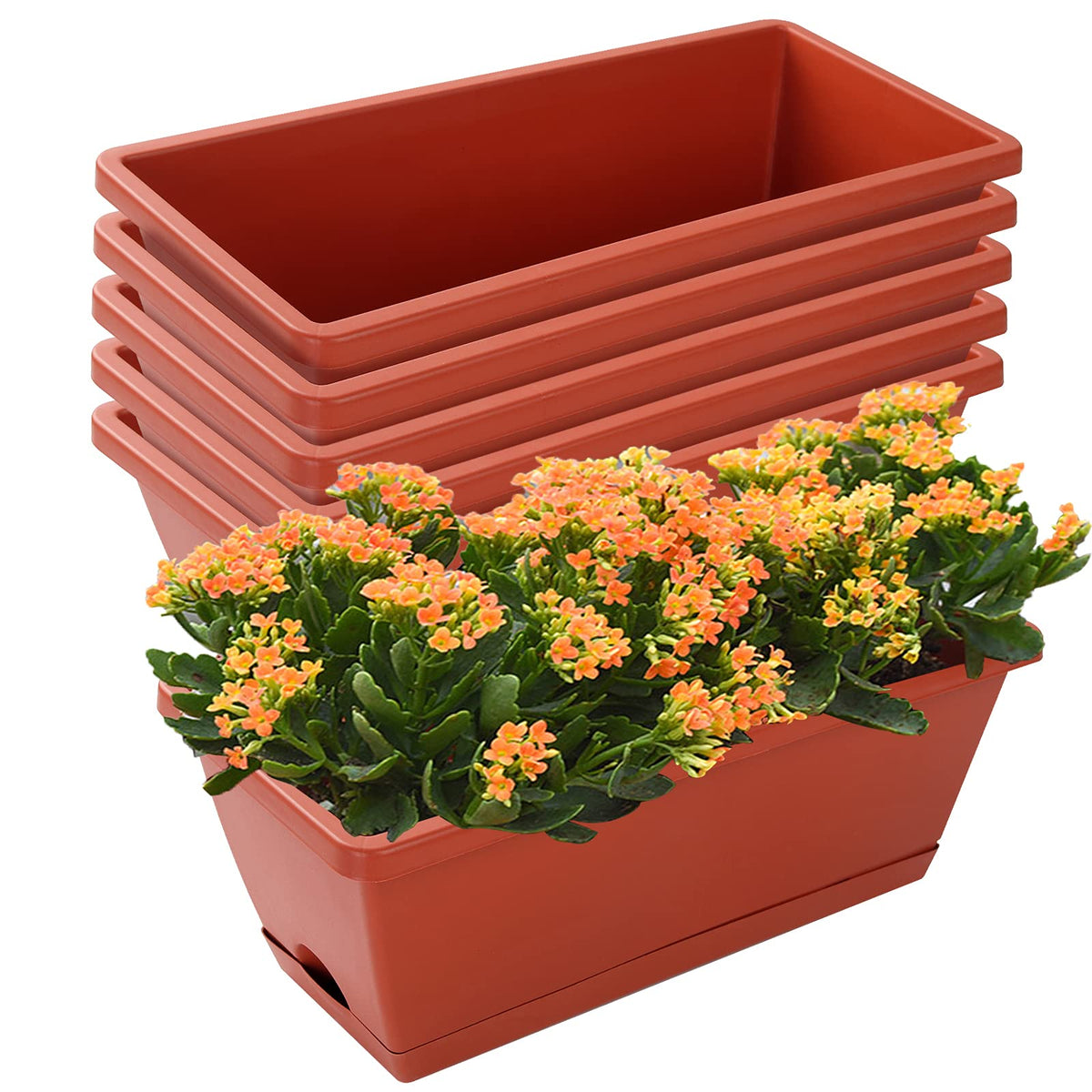 CHUKEMAOYI red window box planter with saucer for tidy outdoor display.