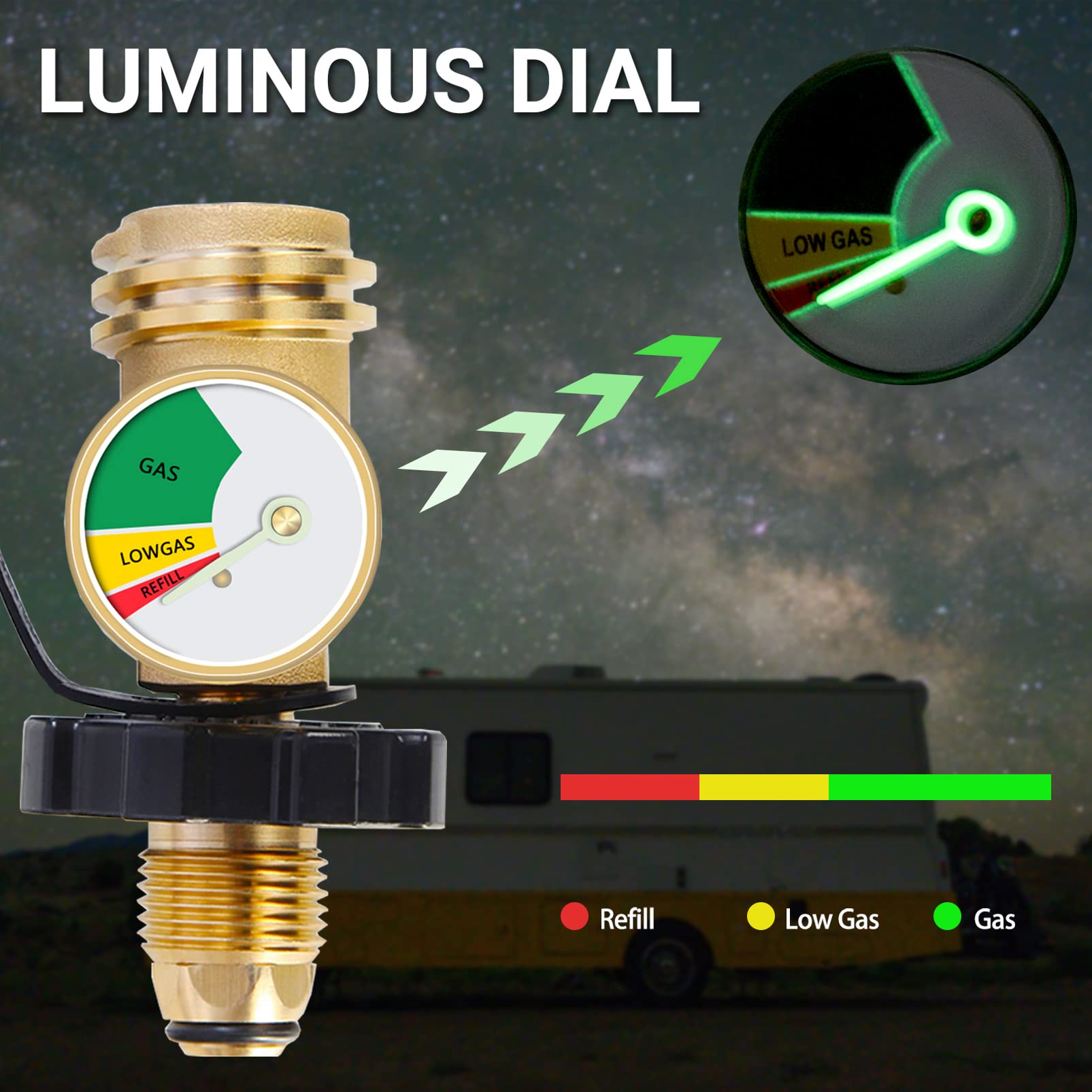 Chulan propane tank gauge dial image illustrating quick fuel level reference during outdoor cooking.