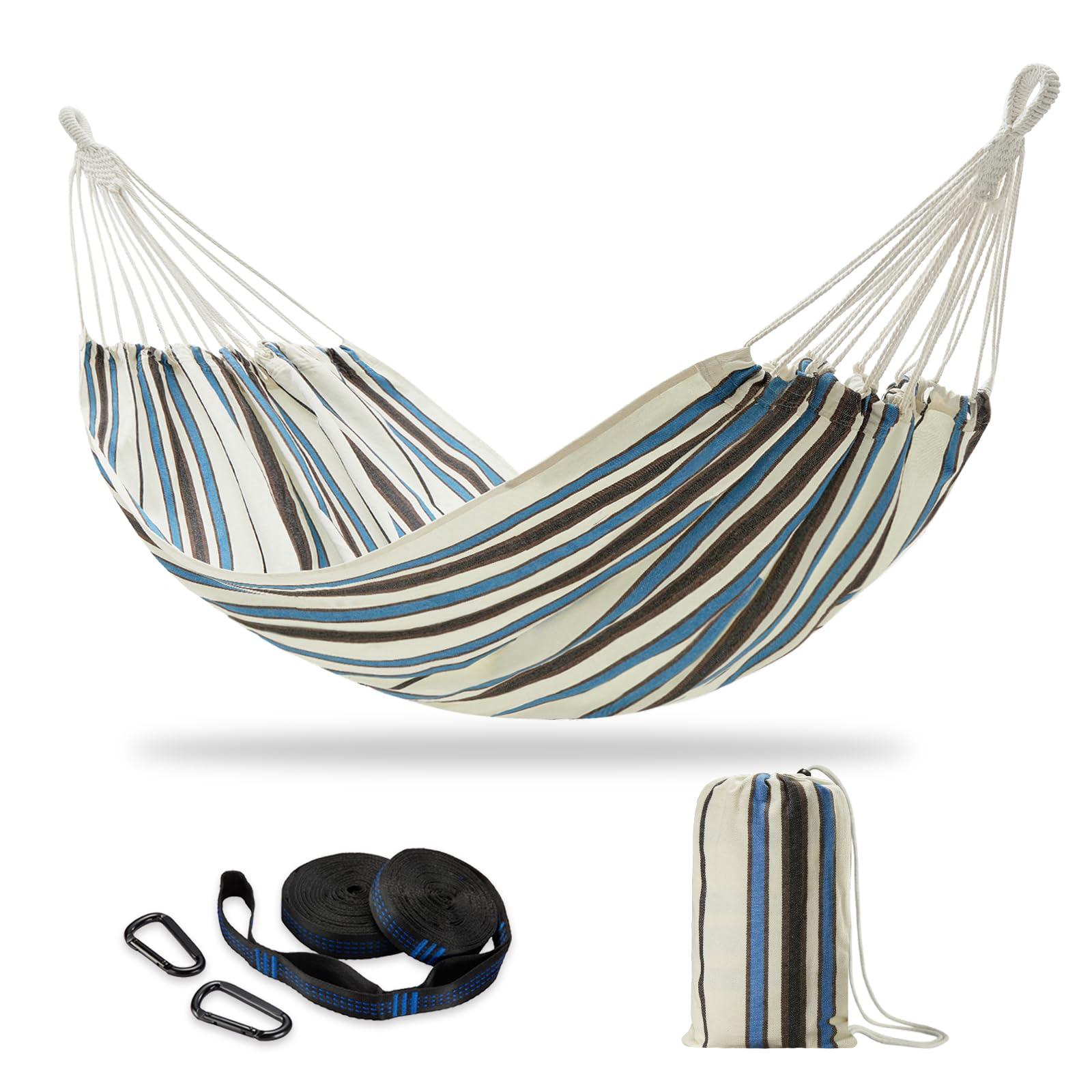 CHULIM Brazilian double hammock in blue stripe with ample lounging space for two