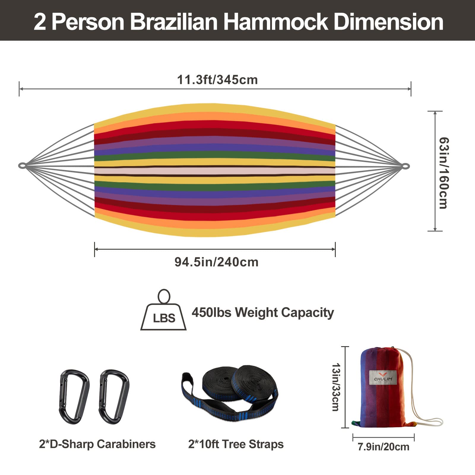 CHULIM hammock bed measures 240x160 cm for two-person comfort.