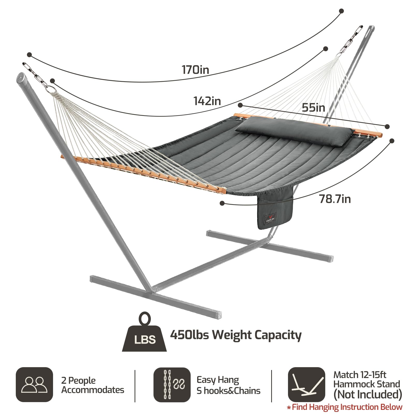 CHULIM hammock built for 450 lb capacity suitable for two adults