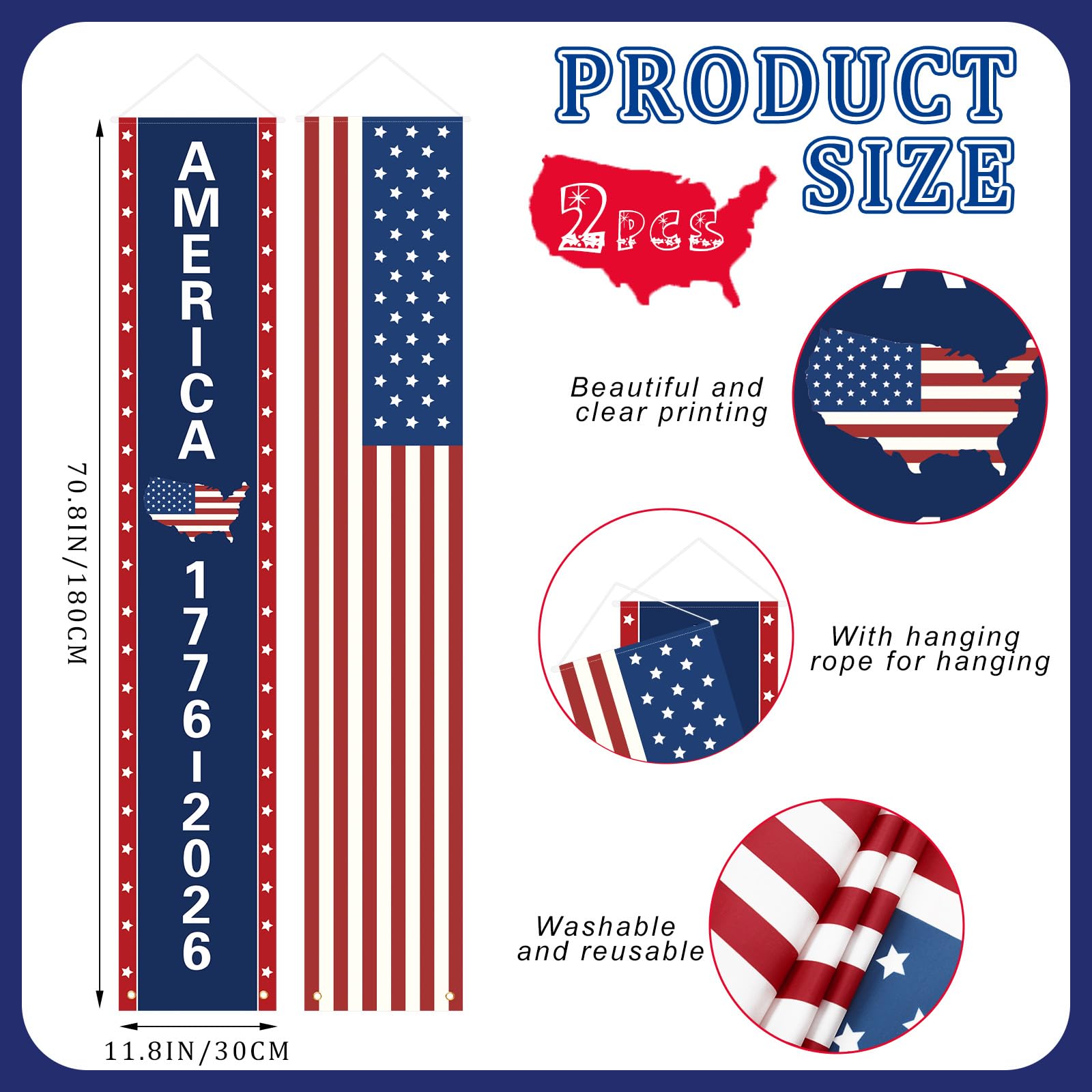 Chumia American 250th banner flag close-up showing durable stitching