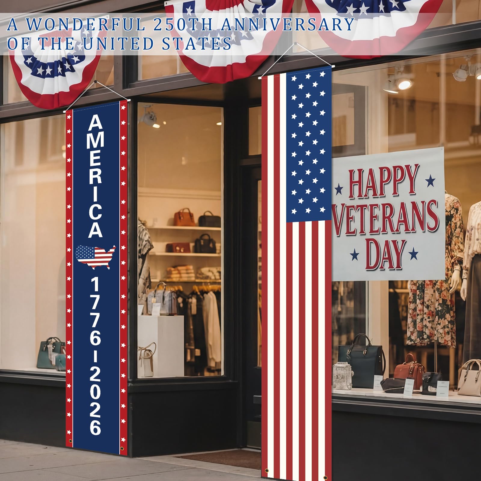 Chumia American 250th banner flag folds flat for easy storage