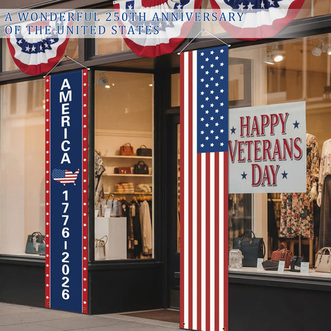 Chumia American 250th banner flag folds flat for easy storage