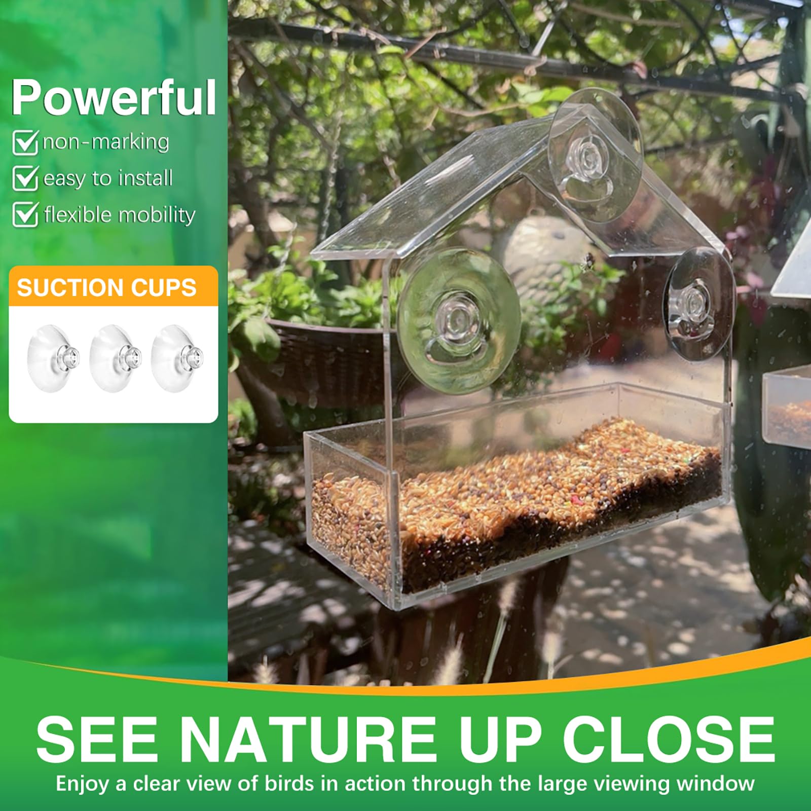 Chunhai acrylic feeder with drainage holes enables clean feeding from outside.