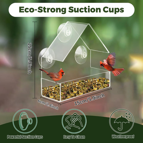 Chunhai clear window feeder side view shows three strong suction cups for secure mounting.
