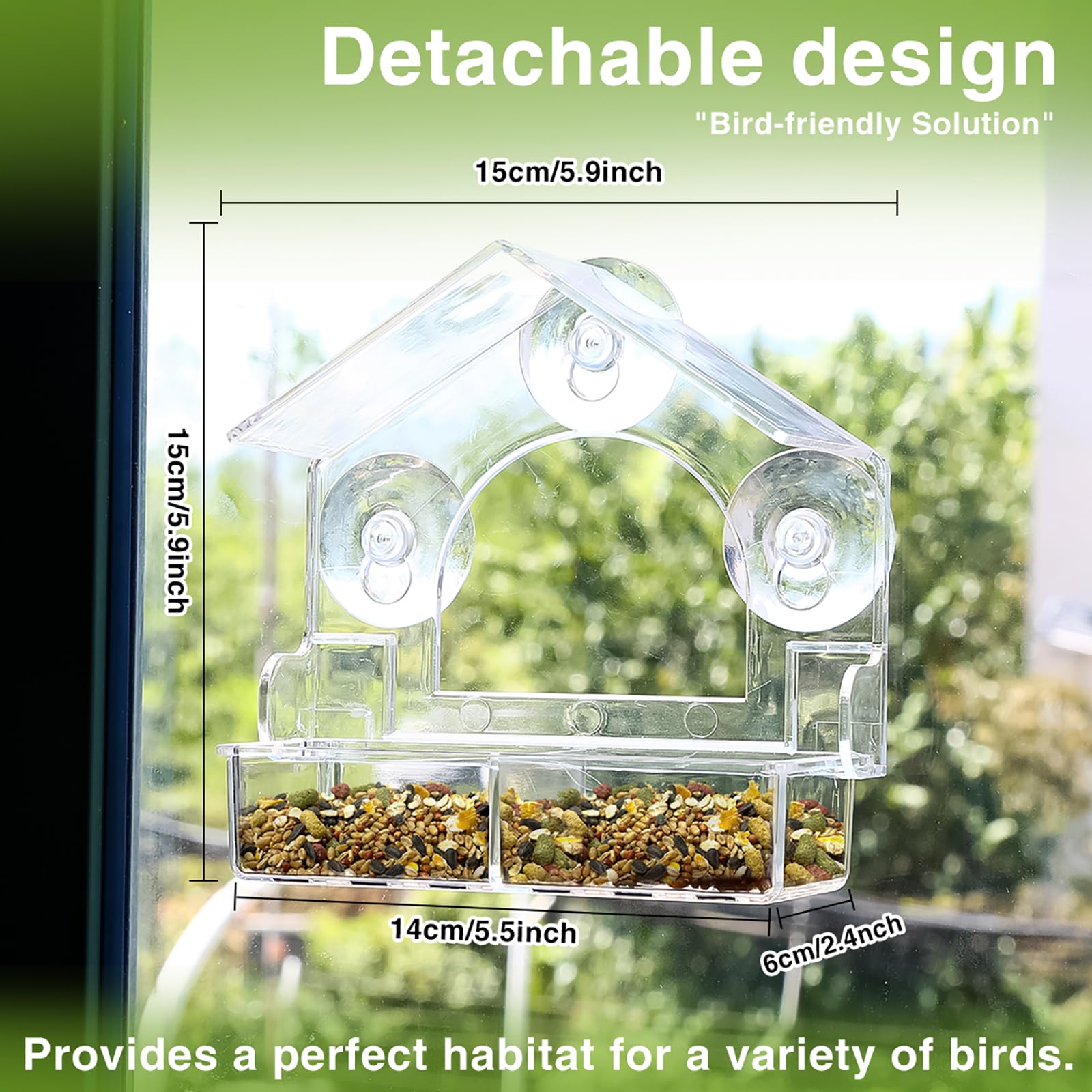 Chunhai crystal-clear acrylic bird feeder highlights wide viewing area for close observation.