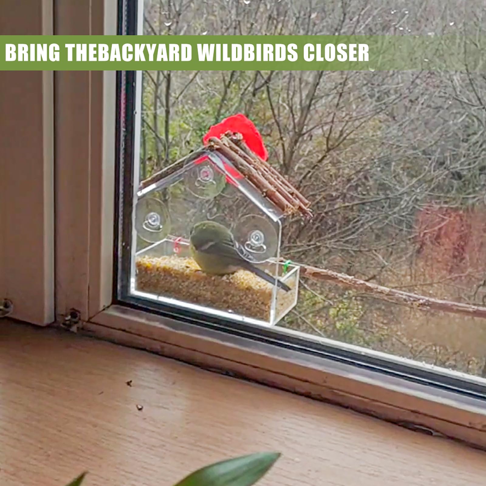 Chunhai window bird feeder offers unobstructed views of feeding birds.