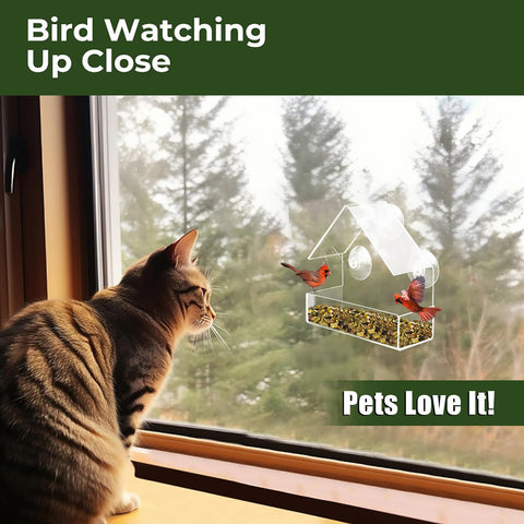 Chunhai window feeder mounted on glass pane for close bird watching.