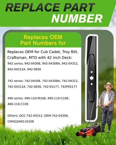 Chway 42-inch deck mulching blades ready for installation on compatible mowers.