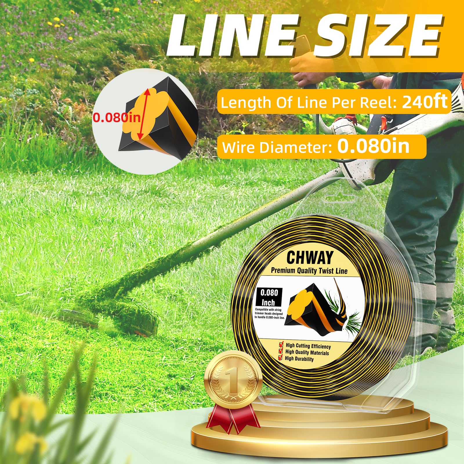 Chway 240 ft spool for large yard maintenance.