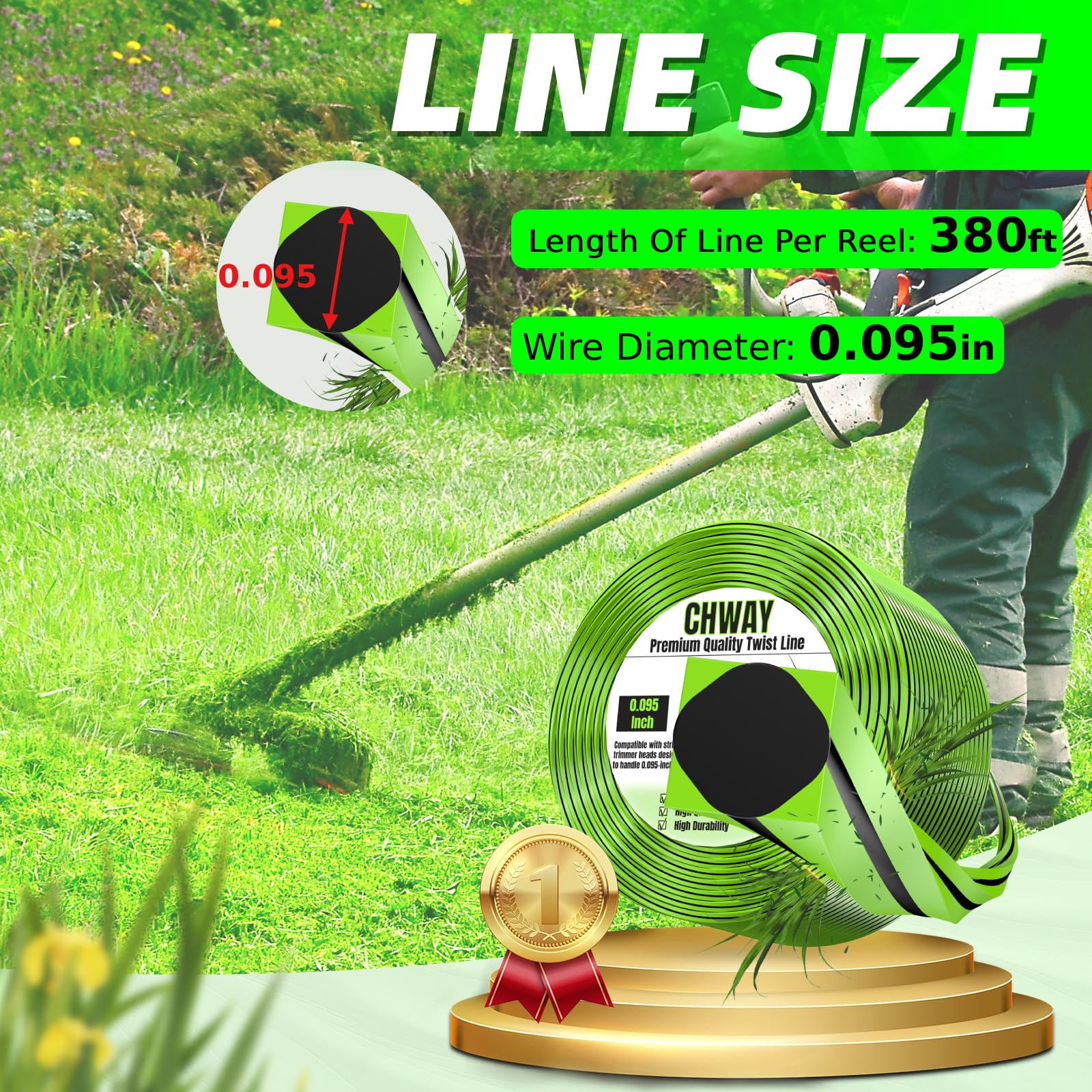 Chway square-twist 0.095 trimmer line fits most gas and electric trimmers