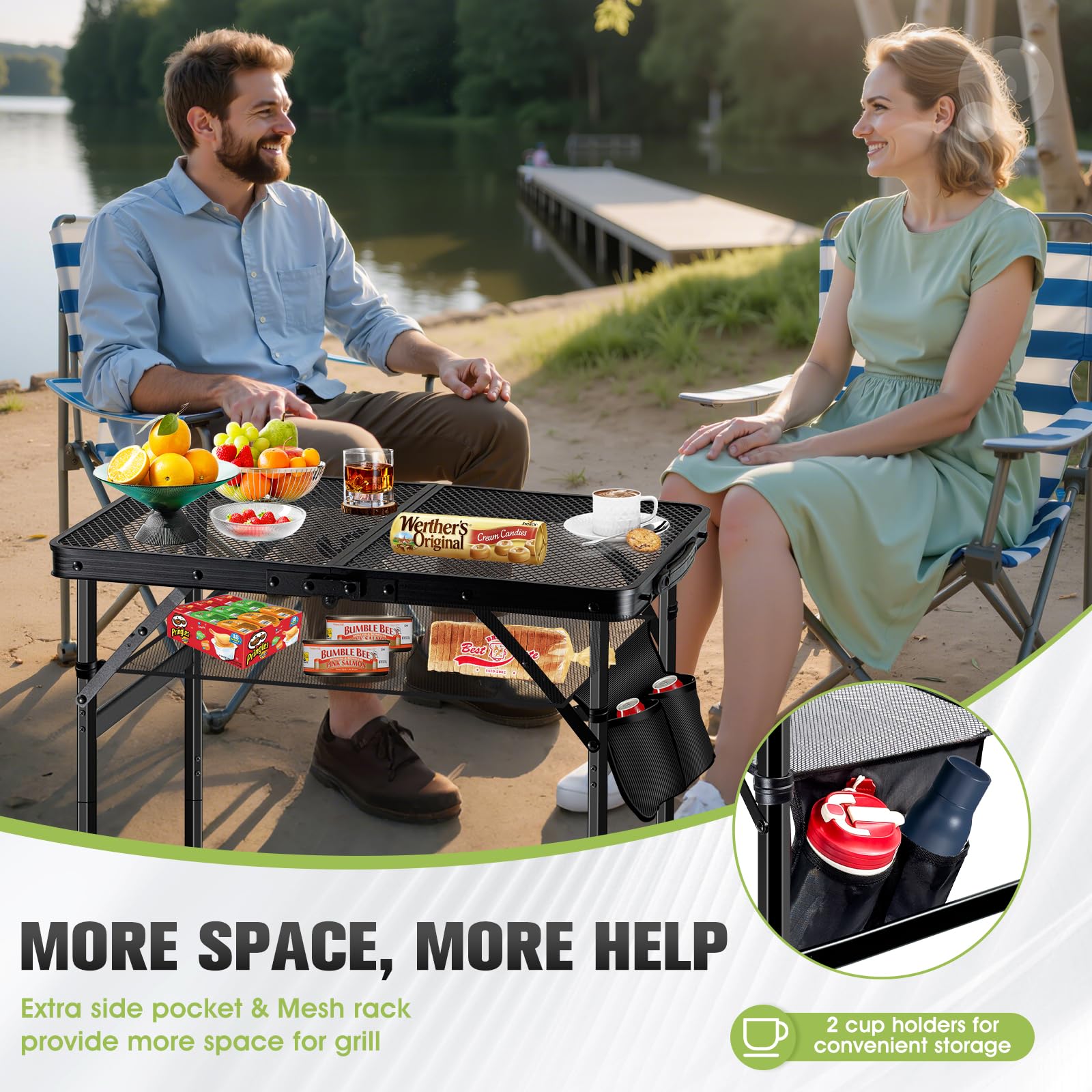 Ciavca grill table with three height options ready for standing or seated use