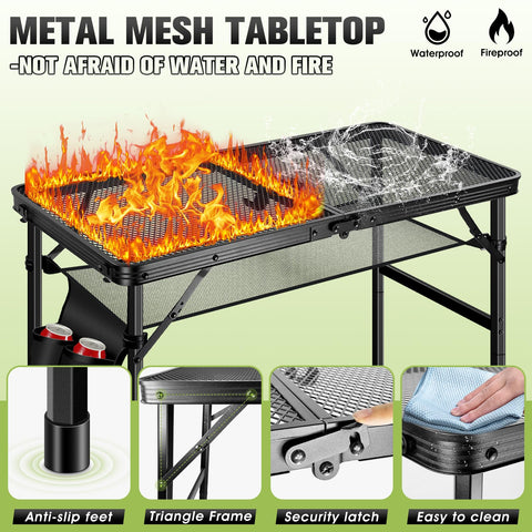 Ciavca grill table with detachable mesh bag and side pockets for utensils and condiments.