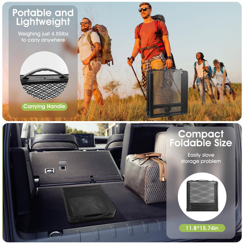 Ciavca grill table storage with mesh bag and side pockets in use
