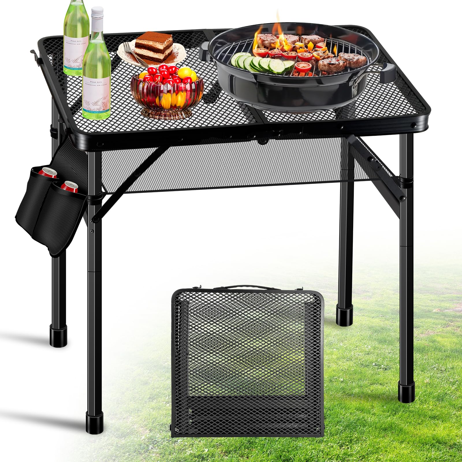 Ciavca upgraded folding grill table with aluminum frame provides stable outdoor cooking support.