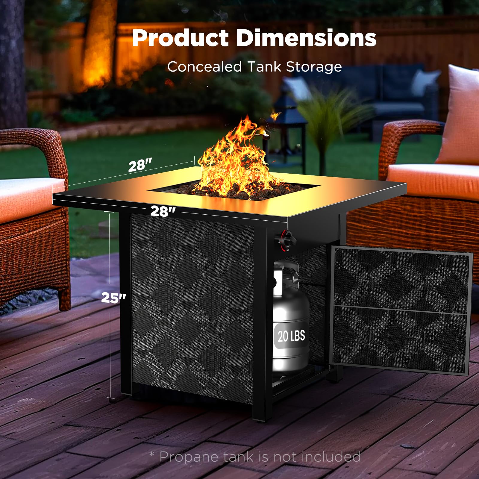 Ciays under-table storage keeps a 20-lb propane tank hidden