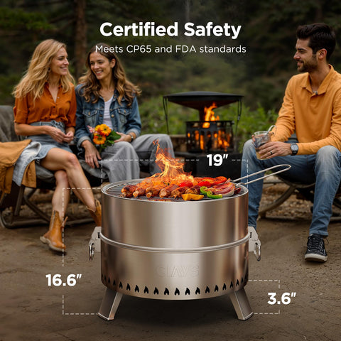 Ciays Smokeless Firepit sturdy fire poker for safe stoking of logs.