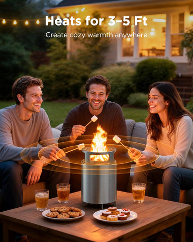 Ciays tabletop fire pit with grill rack for quick cooking.
