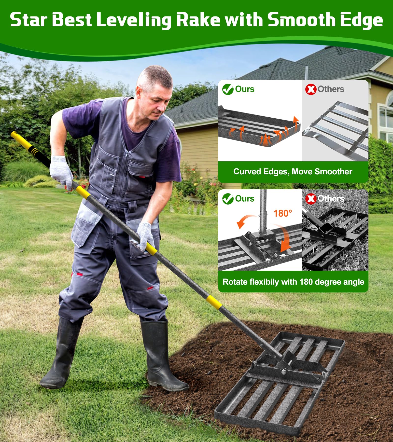 Ciciany ergonomic handle 74-inch length reduces strain during leveling.