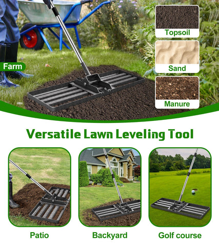 Ciciany lawn leveling rake dimensions 30x10 supporting even soil distribution.