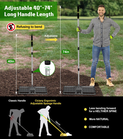 Ciciany lawn leveling rake head features durable carbon steel for long-lasting use.