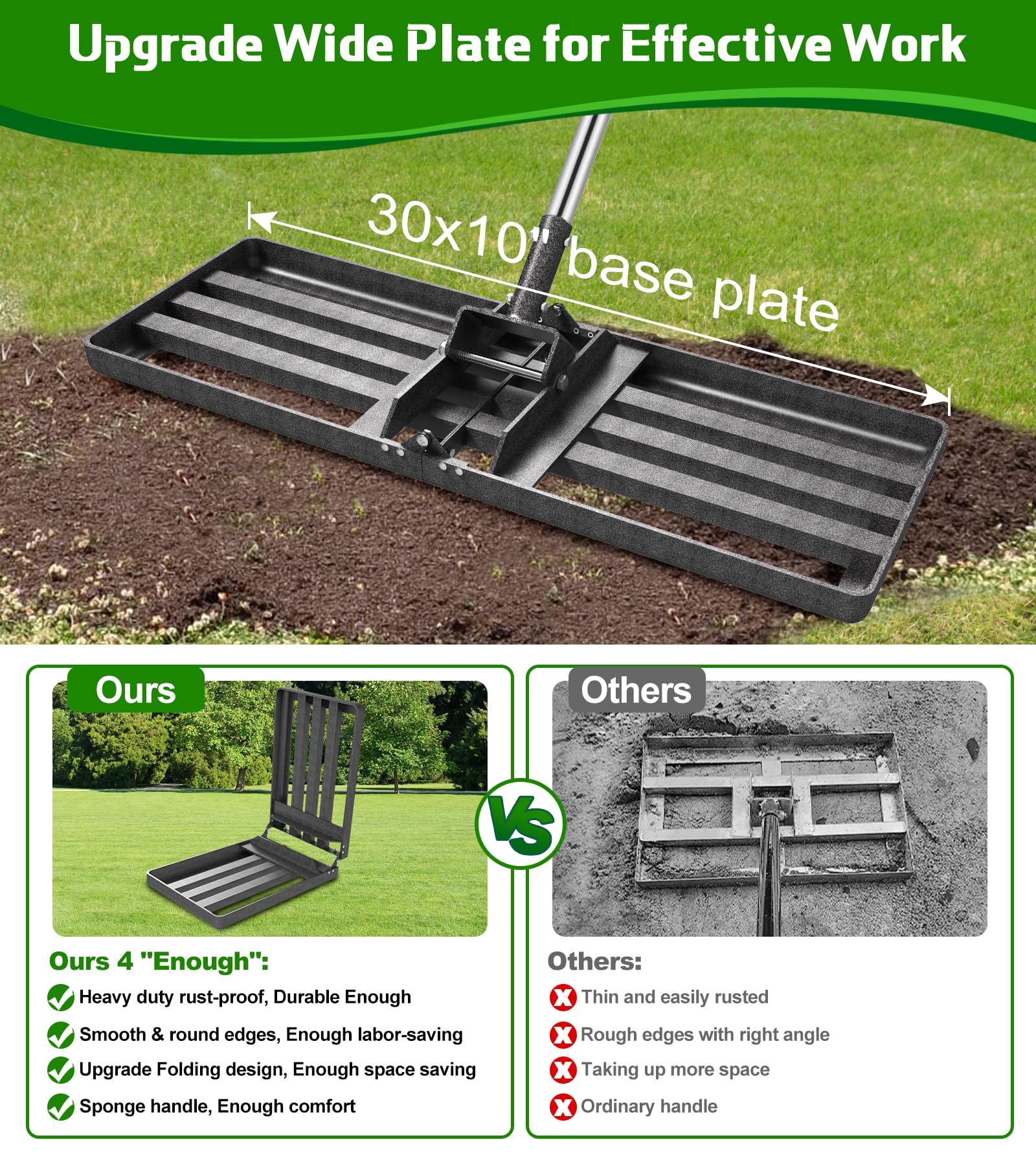 Ciciany lawn leveling rake rod demonstrates ergonomic, extended reach for comfort.