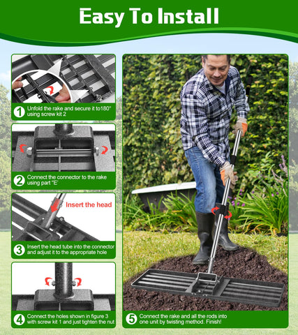 Ciciany rake in use on lawn for leveling, soil spreading, and fertilizer distribution.