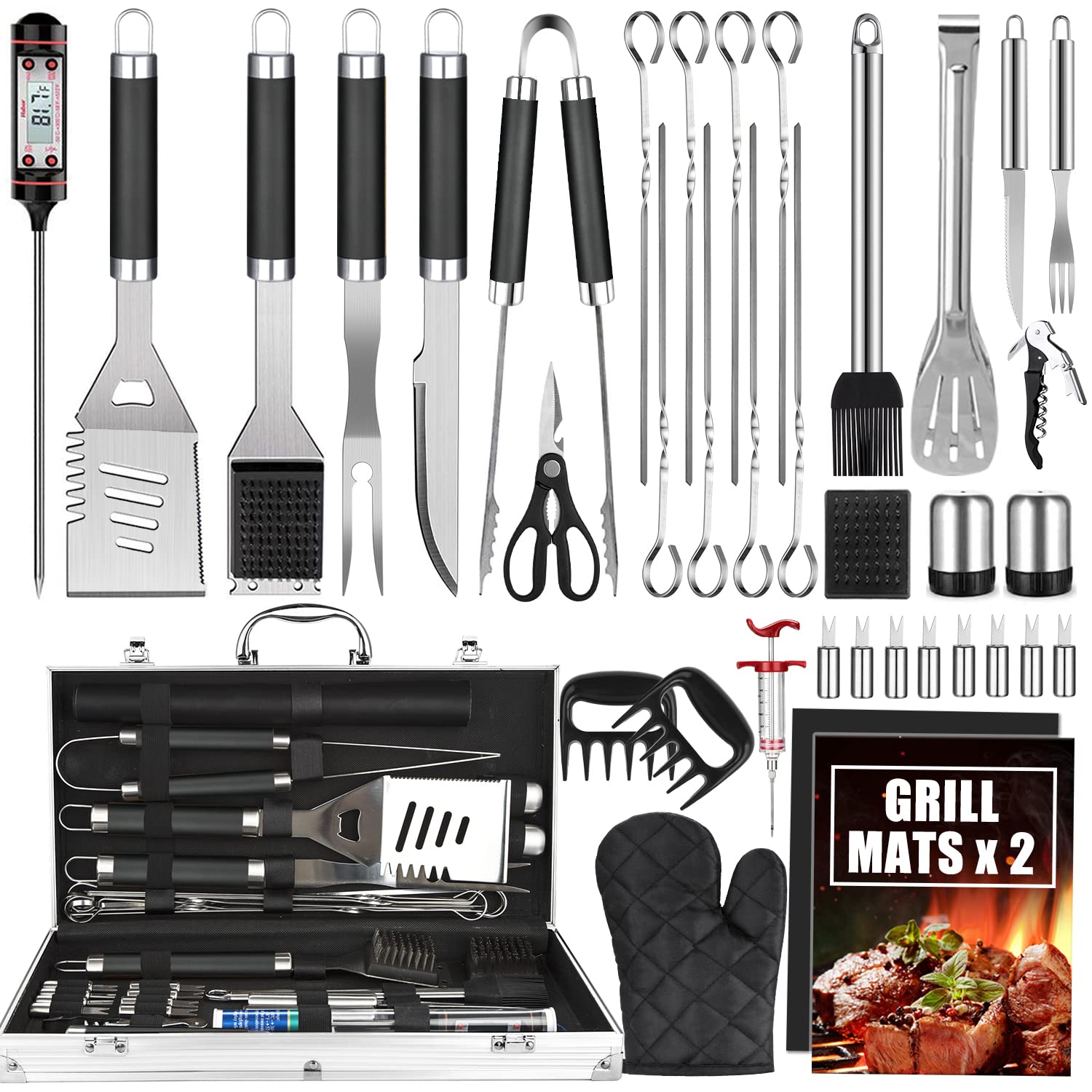 Cifaisi 38-piece BBQ set displayed in aluminum case for easy transport