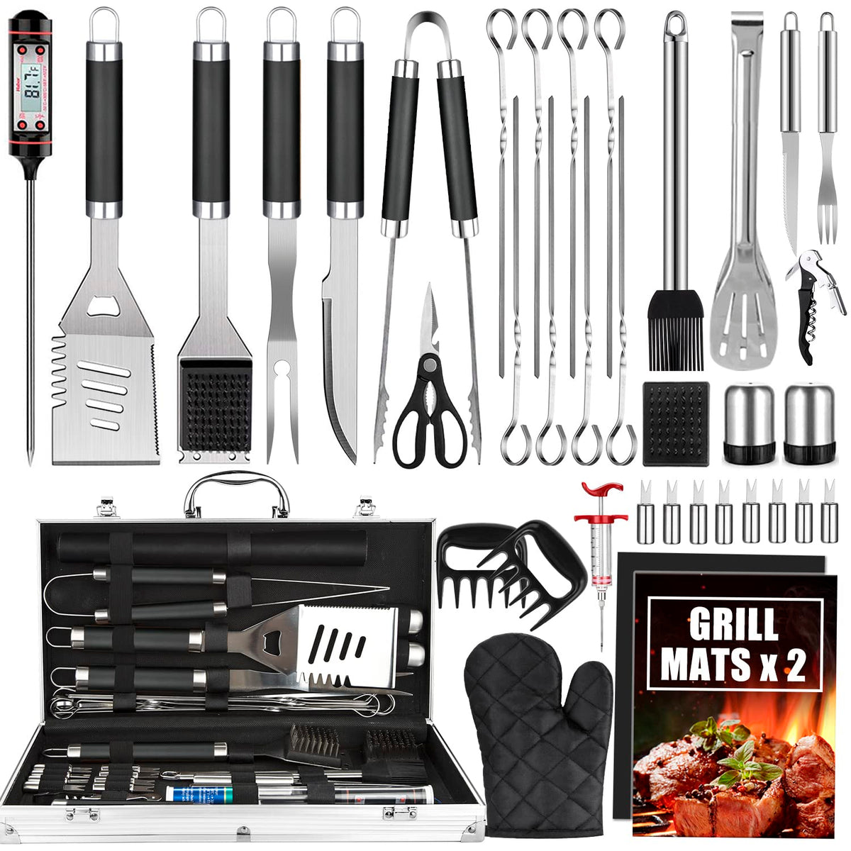 Cifaisi 38-piece BBQ set displayed in aluminum case for easy transport